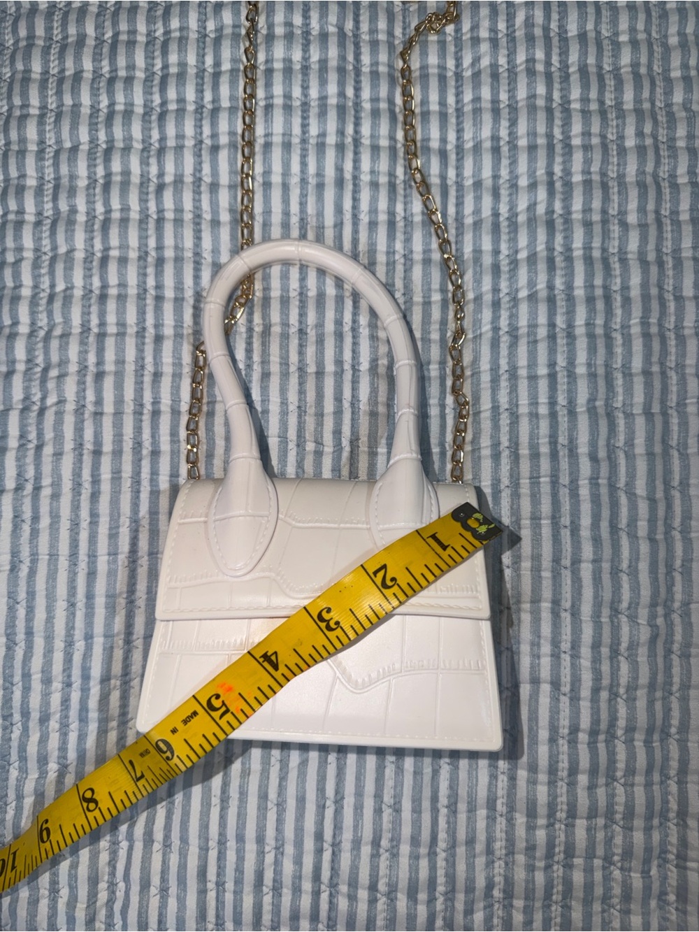 White Croc-Embossed Mini Handbag with Gold Chain